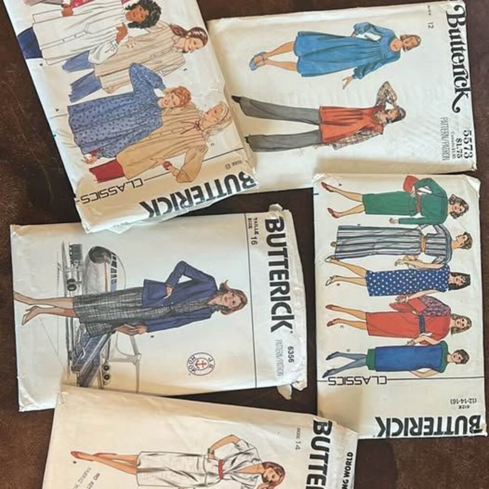 Vintage 1970s Butterick Sewing Pattern Lot - 5 Retro Dresses, Suits & Blouses